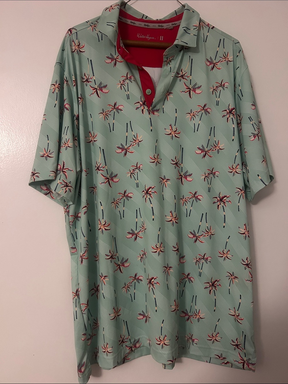Mint Green Polo with Red Palm Print